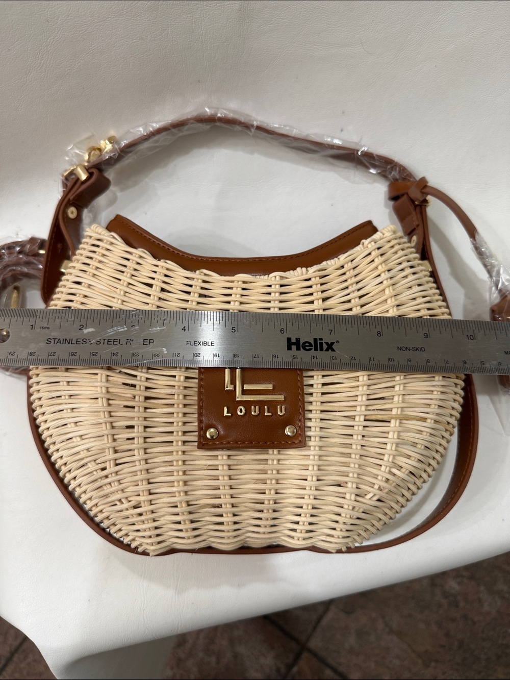 Loulou Woven Crescent Crossbody Bag in Natural & Brown - Picture 12 of 16